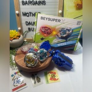 Beysuper X Beyblade Style Spinning Top Set w/ Launcher, Parts